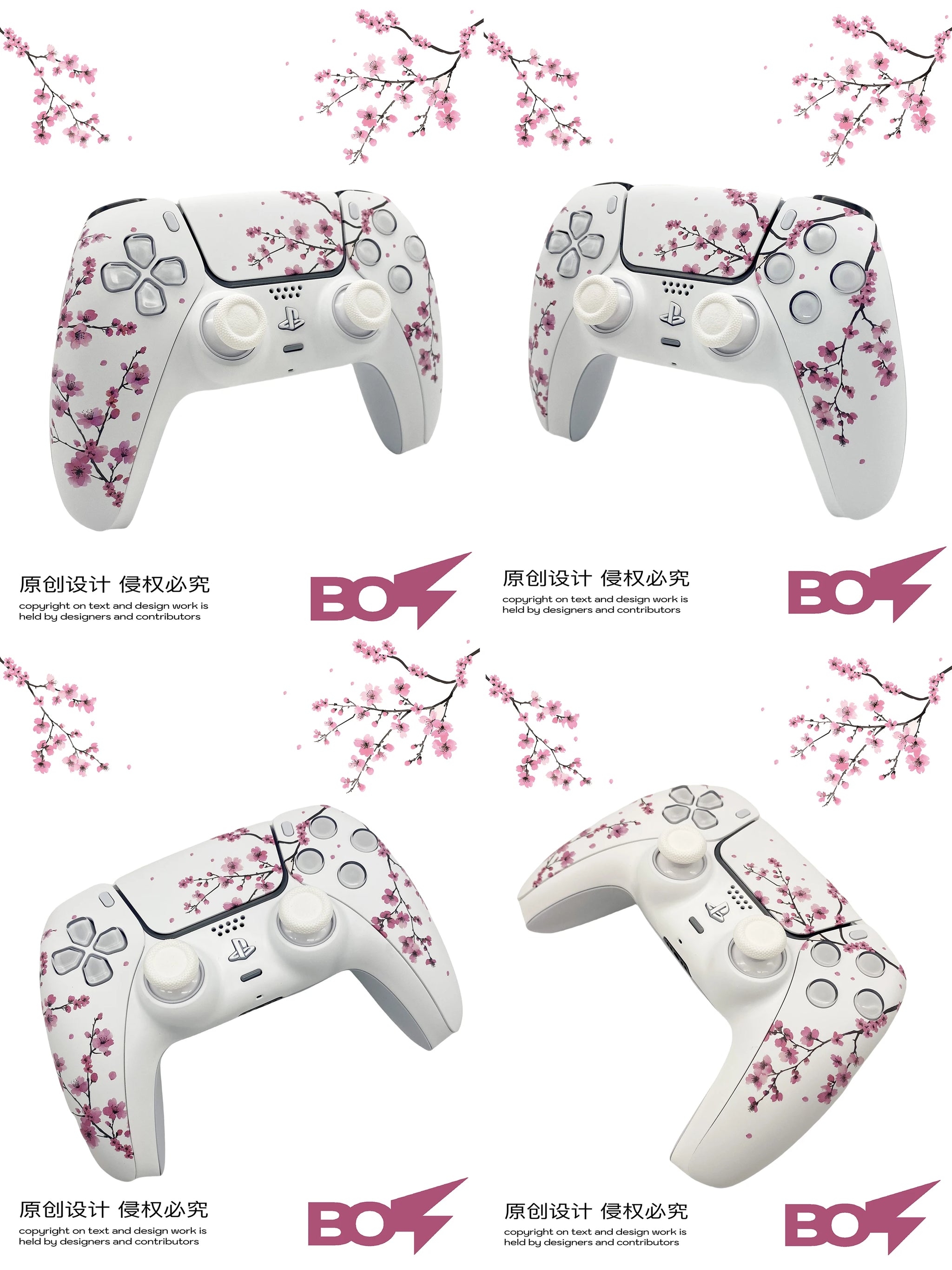 Pink Sakura PS5 Controller Shell Faceplate Cover with Touchpad for DualSense Controller, Replacement for BDM-010/020/030/040/050