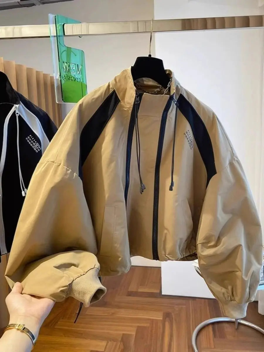 Elegant Stand Collar Zip Jacket for Women