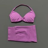2 Pieces HISTELLO Sports Set Seamless Strappy Yoga Bra High Waist Scrunch Shorts Breathable Elastic Gym Workout Fitness Clothes