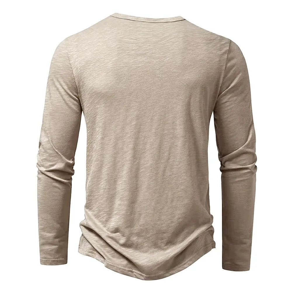 Men's Cotton Henley Long Sleeve Shirt