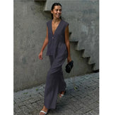 Fashion Women's Trouser Suits Sleeveless V-Neck Top Women Casual Straight Pants Sets Summer Women's Suit Commuter 2 Piece Set