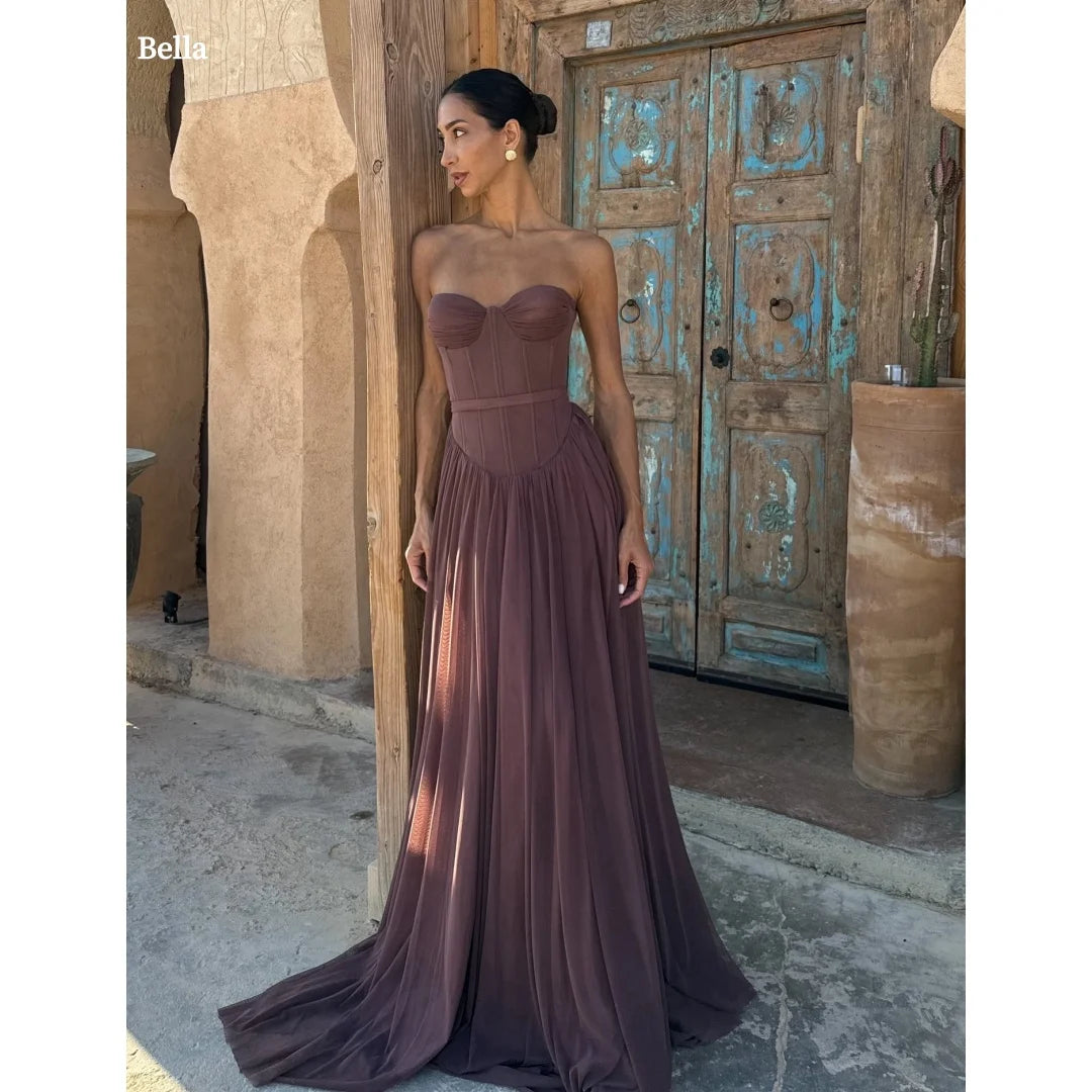 Bella Sequin Strapless Evening Gown | Ruched Bust & High Slit