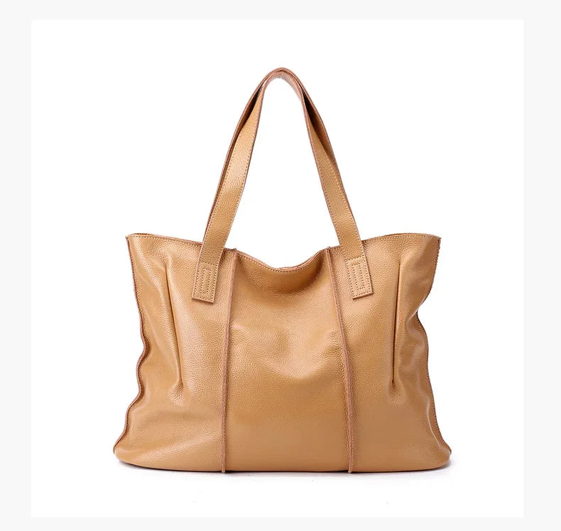 Women's Large Capacity Cowhide Handbag Female Retro Fashion Luxury Bags Ladies Real Natural Cow Leather Shoulder Bag for Lady