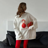 Women's White Letter-Print Crewneck Sweatshirt