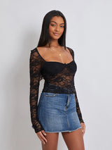 Floral Lace Long Sleeve Crop Top