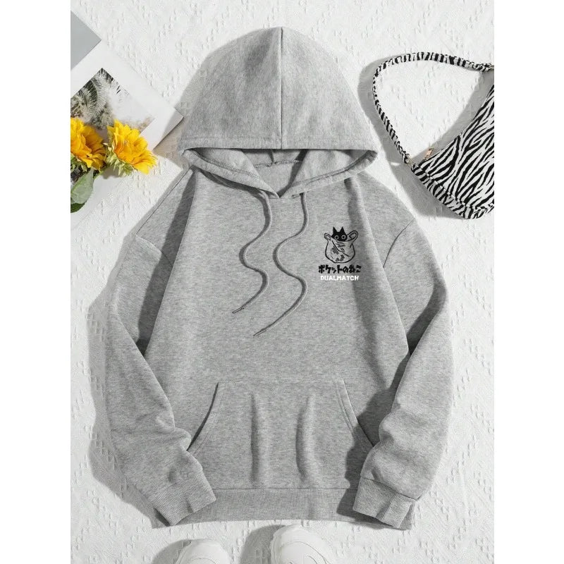 Cat Print Fleece Hoodie – Relaxed Unisex Fit