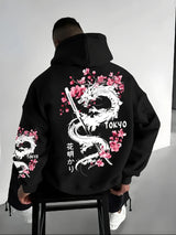 Men's Dragon & Cherry Blossom Print Hoodie