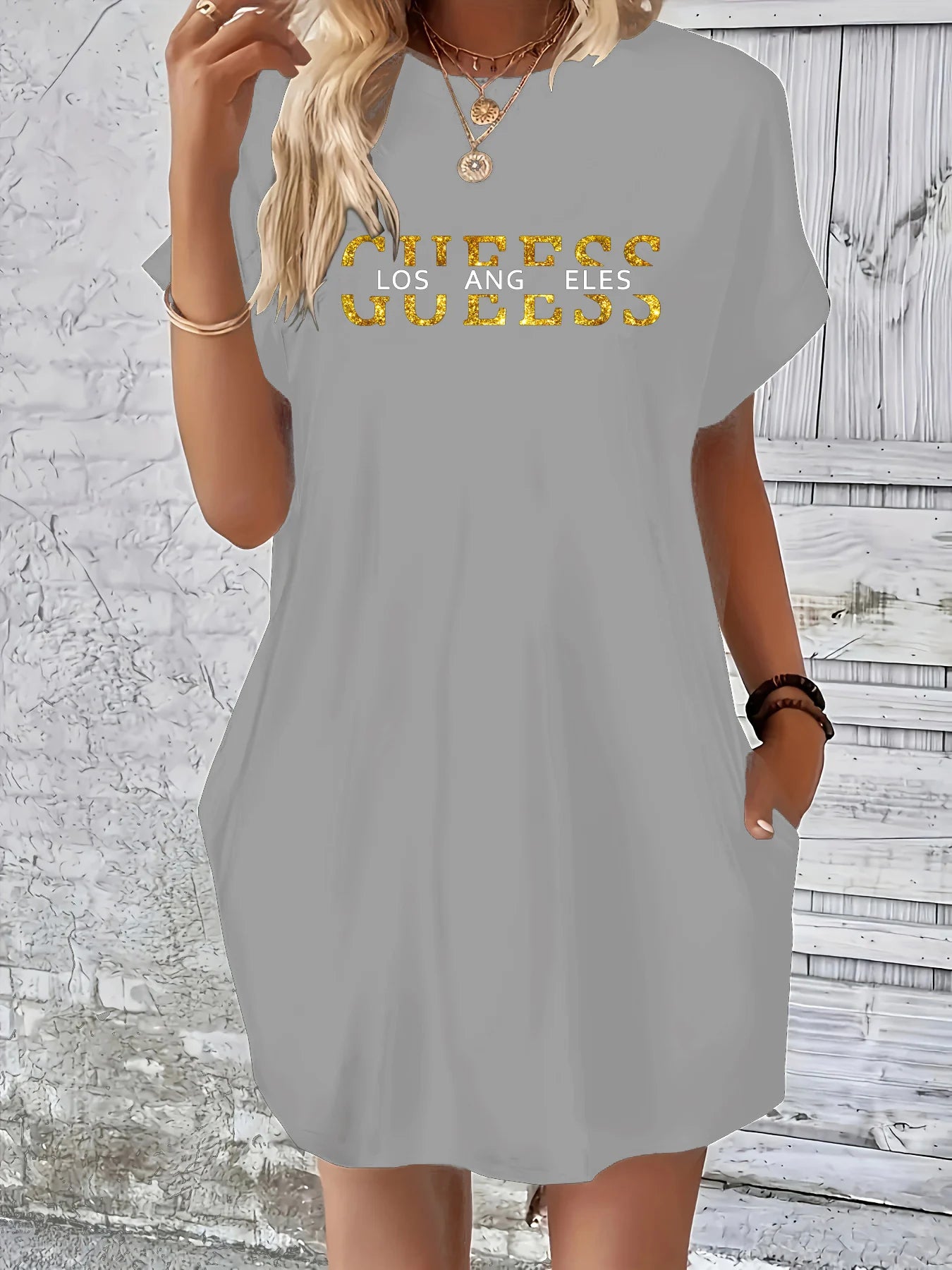 Los Angeles Letter Print Pocket Dress