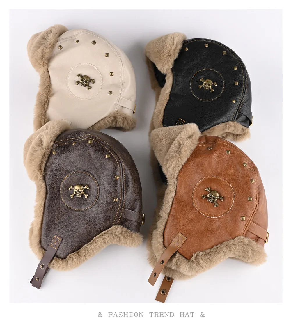 Retro Rivet Metal Hat Men's Ski Cap Winter Hat Thickened Warm Ear Protection Hats Pilot Hats Classic Riding Hat털모