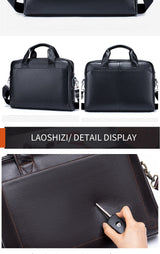 Men's leather handbag, top layer cowhide briefcase, leather laptop bag, diagonal cross office bag