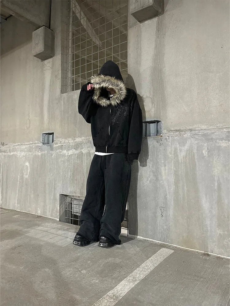 Y2K Aesthetic Faux Fur Zip-Up Hoodie
