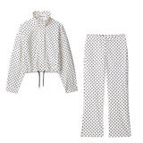 Fashion Polka Dot Shorts Sets For Women 2026 Spring Drawstring Bomber Jacket High Waist Shorts 2 Pieces Set Woman Outfits