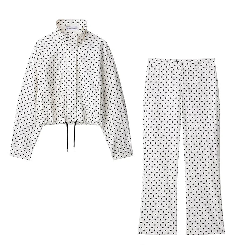 Fashion Polka Dot Shorts Sets For Women 2026 Spring Drawstring Bomber Jacket High Waist Shorts 2 Pieces Set Woman Outfits