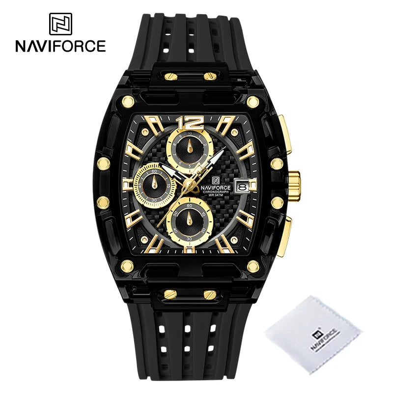 Men's Sport Chronograph – Waterproof Silicone Strap Tonneau Watch