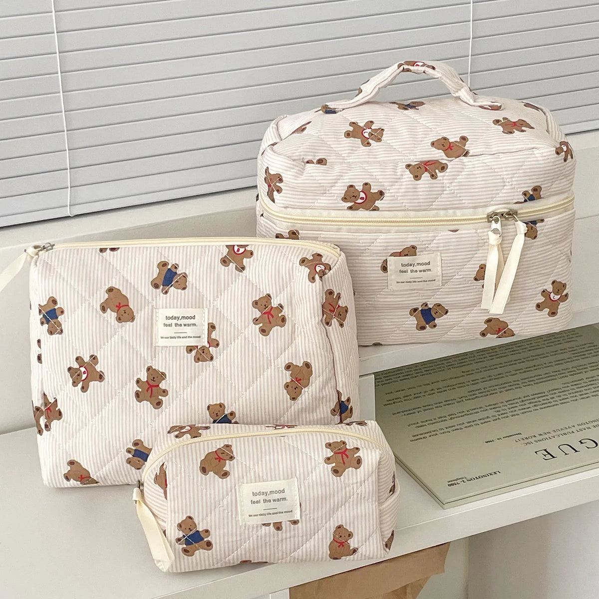 Quilted Bear Floral Cosmetic Bag for Women & Girls
