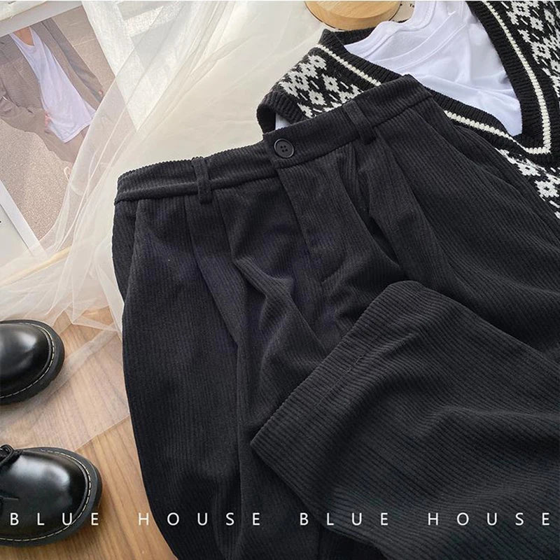 Women's High-Waist Corduroy Wide-Leg Pants