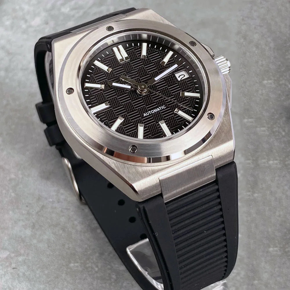 Tandorio New Black Luxury Business Engineer Style Men's Mechanical Watch Sapphire Glass 100m Waterproof NH35A Automatic Watches