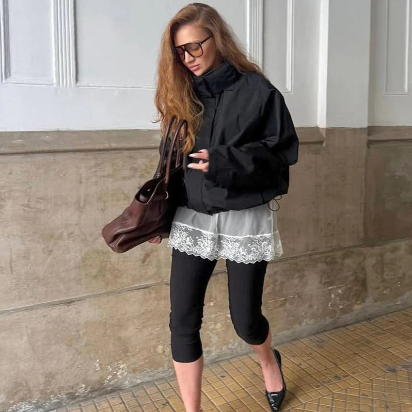 Linad Street Chic Red Turtleneck Zipper Jackets Autumn Casual Long Sleeve Outerwear Fashion Coats For Woman Tops Female 2025