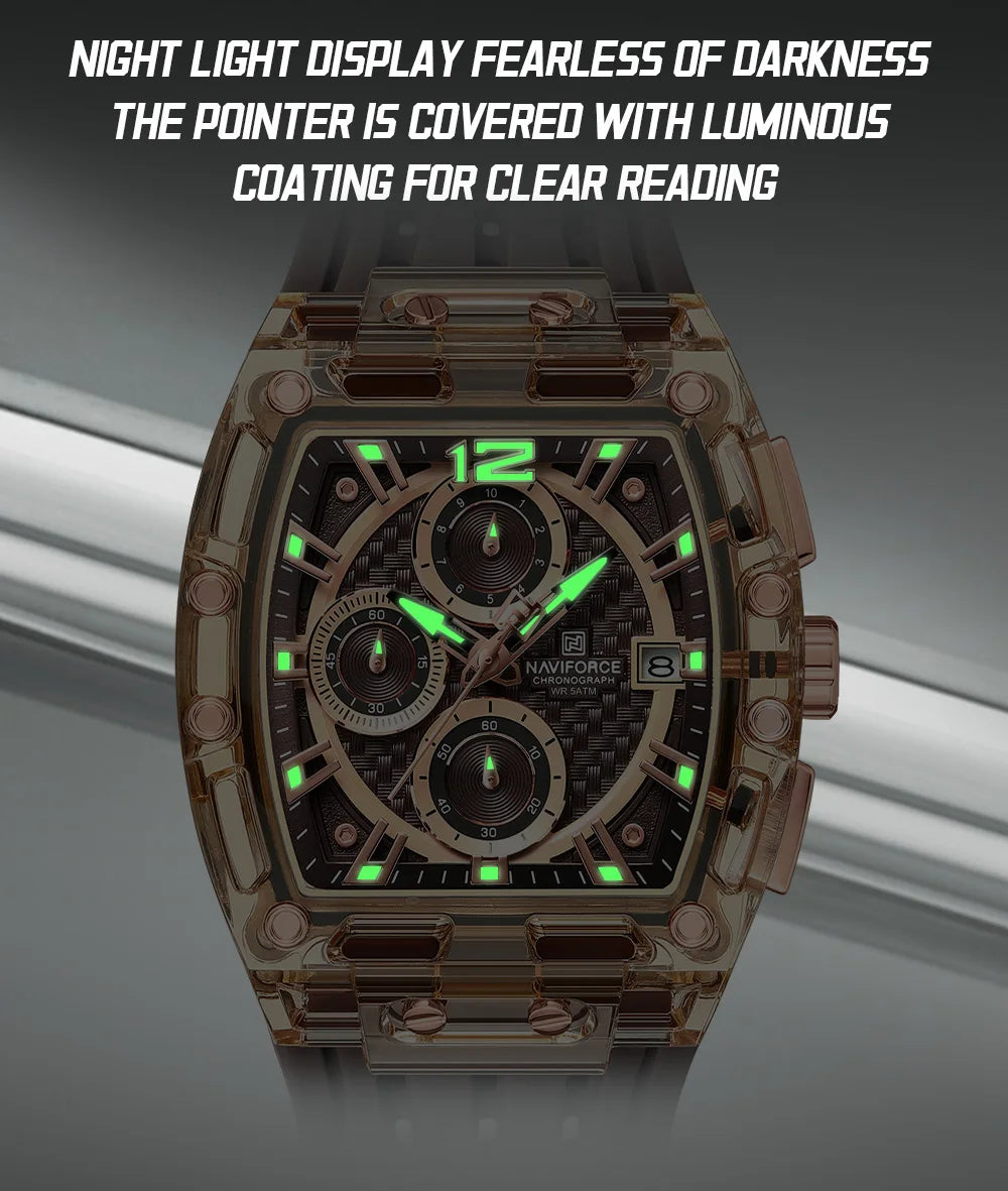 Men's Sport Chronograph – Waterproof Silicone Strap Tonneau Watch