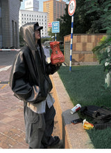 Men’s Oversized Hooded Faux Leather Jacket