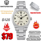 Watchdives WD1960S V2 Watch VH31 Sweep Second Movement Stainless Steel Sapphire Crystal Business Wristwatch Vintage Watches