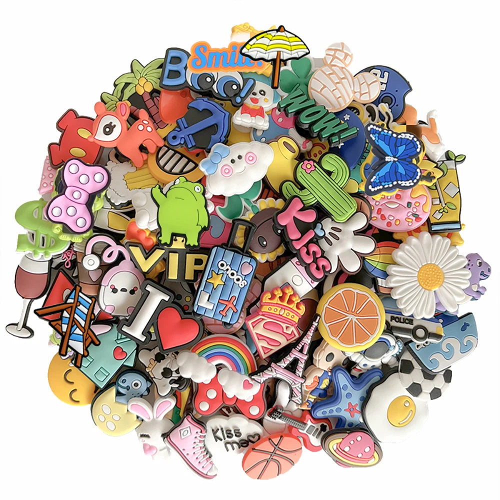 30-200PCS Random Cartoon Shoe Charms For Bubble Slides Clogs Sandals Crocs, Shoes Decrations Accessories Buckle For Friend Gifts