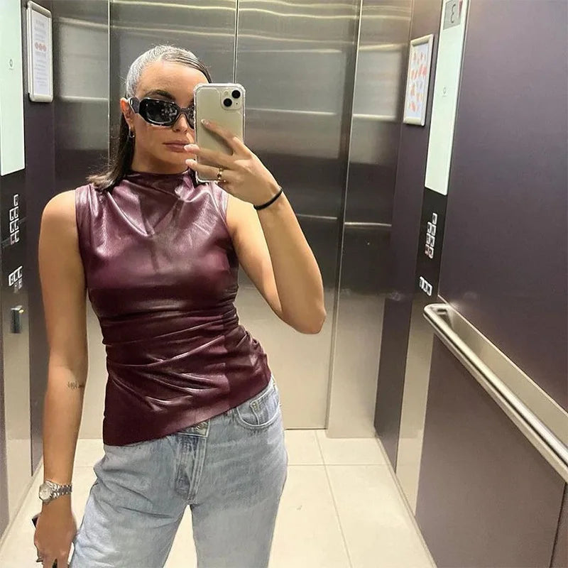 Y2K Vintage PU Leather Tank Top