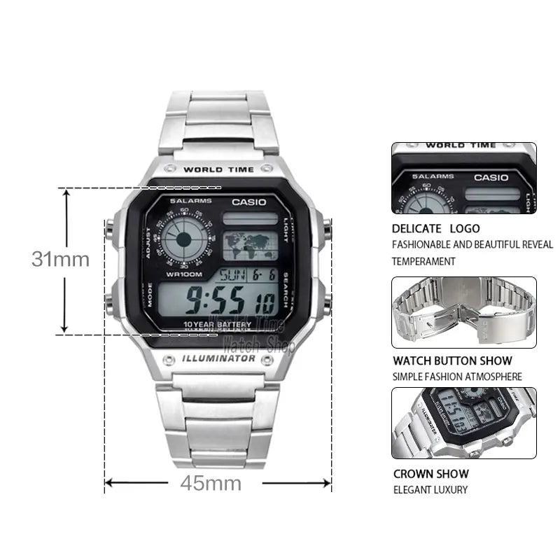Casio AE1200WHD-1A Men’s Digital Sport Watch – Silver Stainless Steel