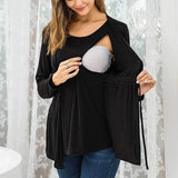 Layered Maternity & Nursing Top with Lace-Up Detail