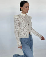 2026 Summer Lace Printed Shirts Tops Female Hollow Out Fashion Commute Vintage See-Through Blouse Women's Lace Shrug Shirts New
