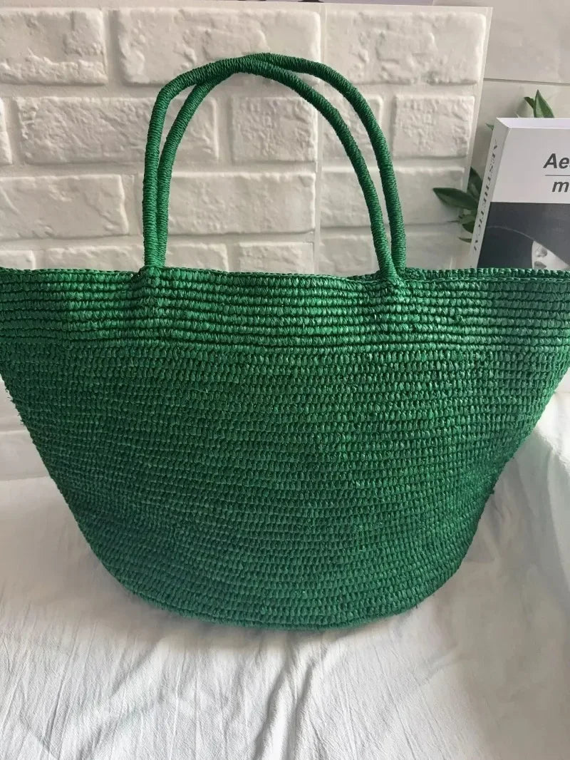 Fashionable Natural Rafia Grass Hand-woven Bag, Large Capacity, Lightweight, Versatile, Suitable for Daily Use, Women's Handbag