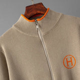 USA-Made Luxury Wool 2-Piece Set: Embroidered Horse Knit Jacket & Pants