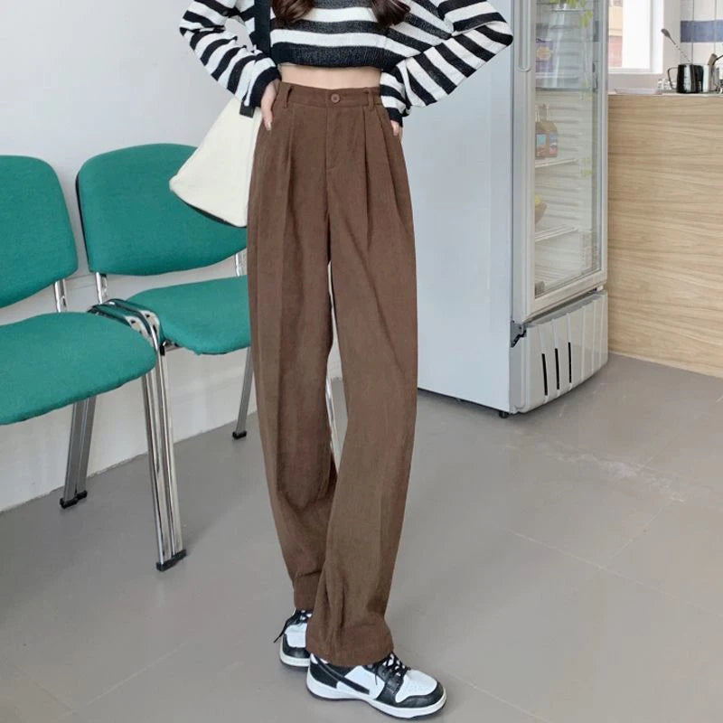 Women's High-Waist Corduroy Wide-Leg Pants