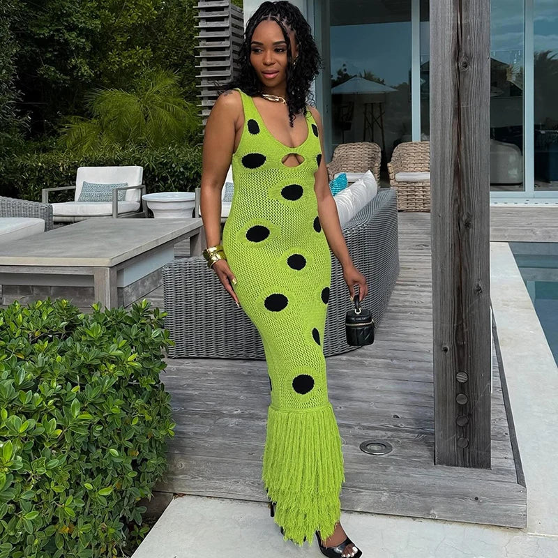 Knitted Tassel Splicing Maxi Dress