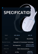 ATK N9 Game Headset Three Mode Wireless Headworn PS5  PC Gaming Headset Microphone Virtual 7.1 Surround Noise Reduction Headset