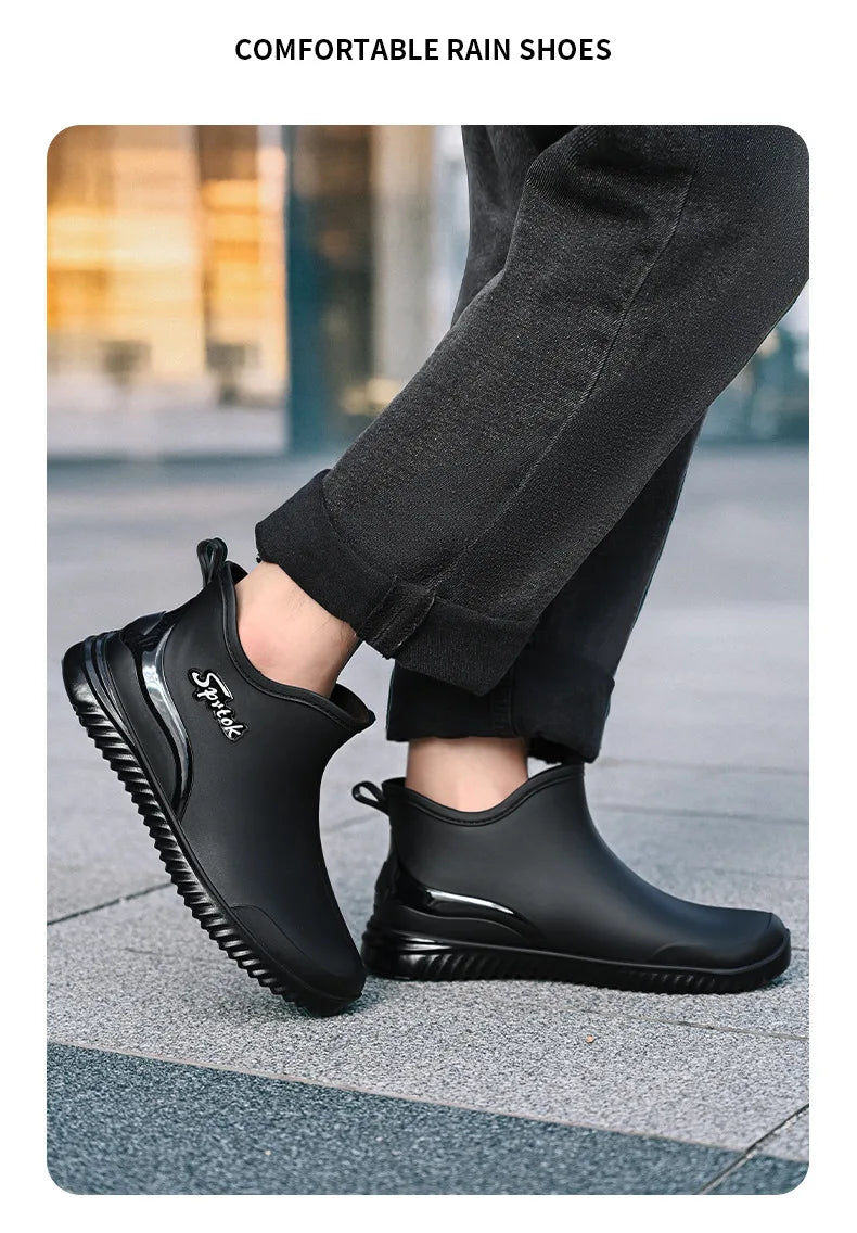 Fashionable Adult Short Rain Boots Waterproof Ankle Shoes Anti-Slip Durable Rubber Footwear For Men Women Suitable for Rainy Day