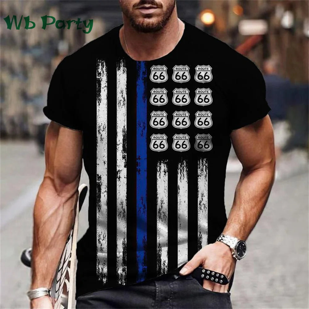 Vintage Route 66 Biker Print Men's Graphic Tee