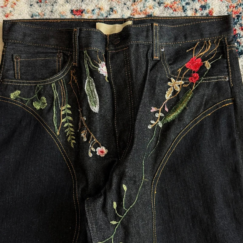 Y2K Floral Embroidery Baggy Jeans