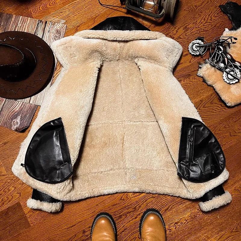 CC Shop Best.Mens High Quality 100% Natural Fur Jacket.Classic B3 Winter Warm Thick Leather Coat.100% Sheepskin with Wool.