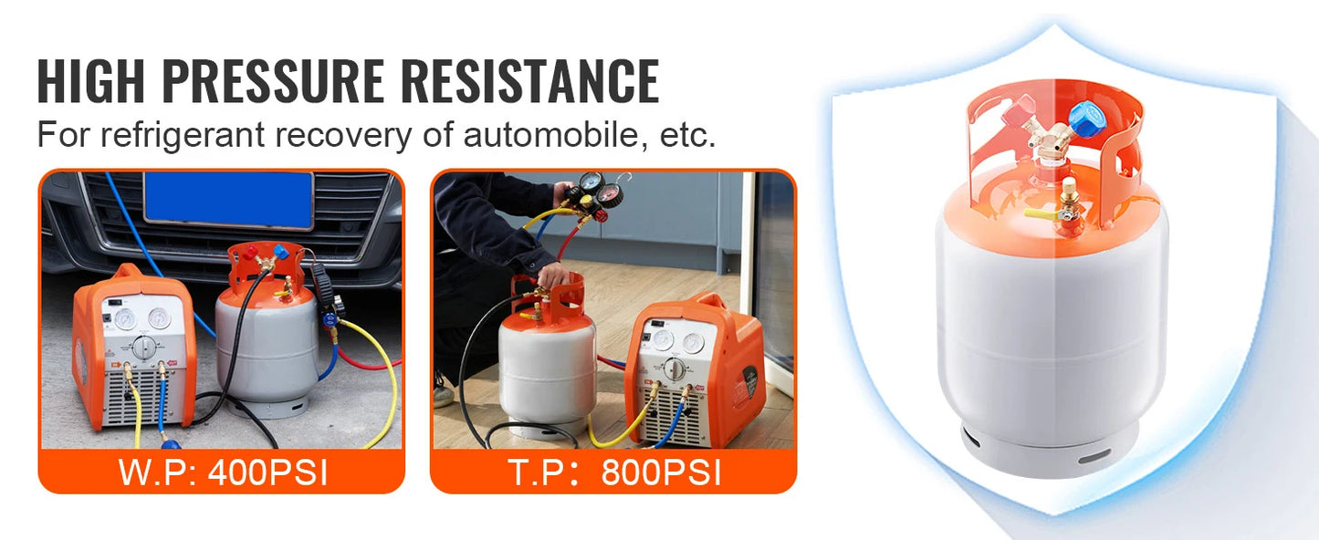 SucceBuy 30 lb Refrigerant Recovery Tank 400 psi Portable Cylinder Tank with Y-Valve for Liquid/Vapor Recovery Can for R22/R134A