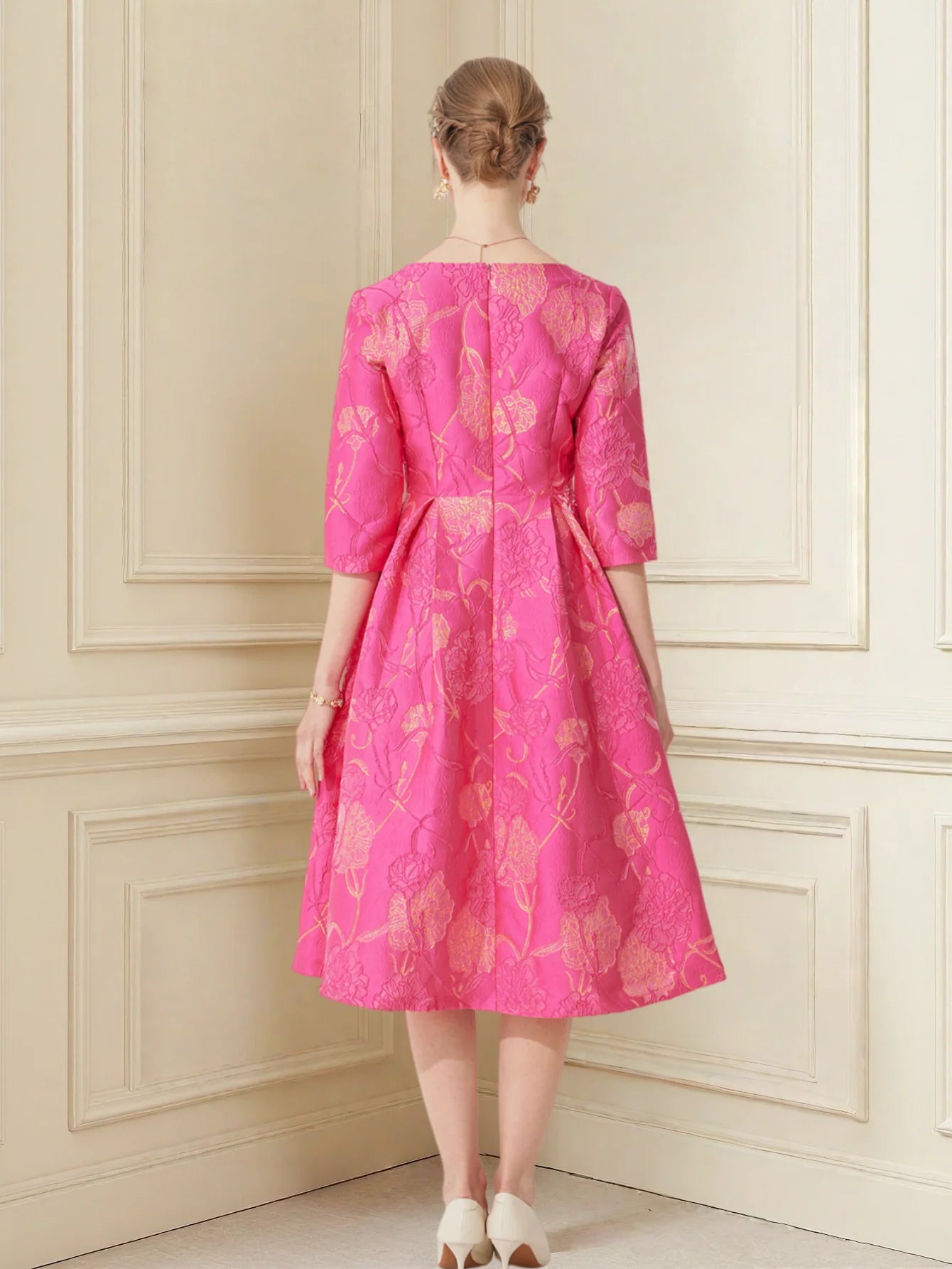 Women's Rose Jacquard V-Neck A-Line Party Dress