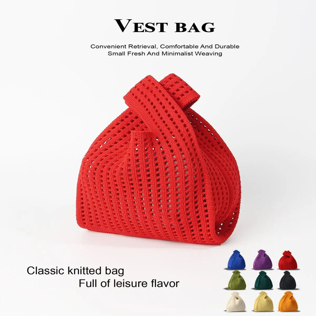 Handmade Knit Handbag Women Mini Shoulder Bag Female Casual Color Wide Stripe Plaid Tote Bag Student Cell Phone Package