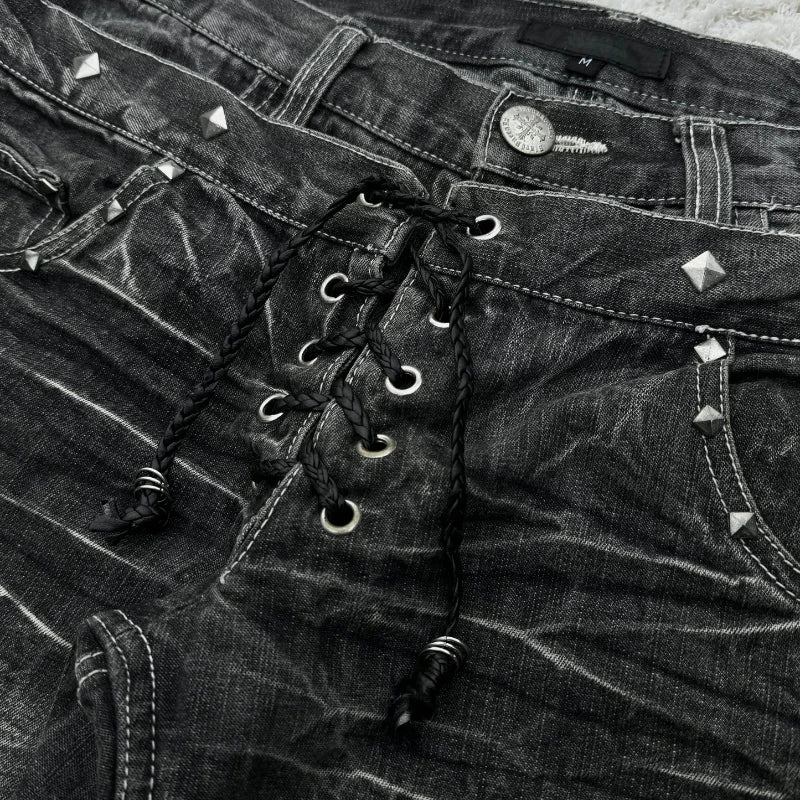 Y2K Retro Washed Double-Waisted Micro-Flare Jeans
