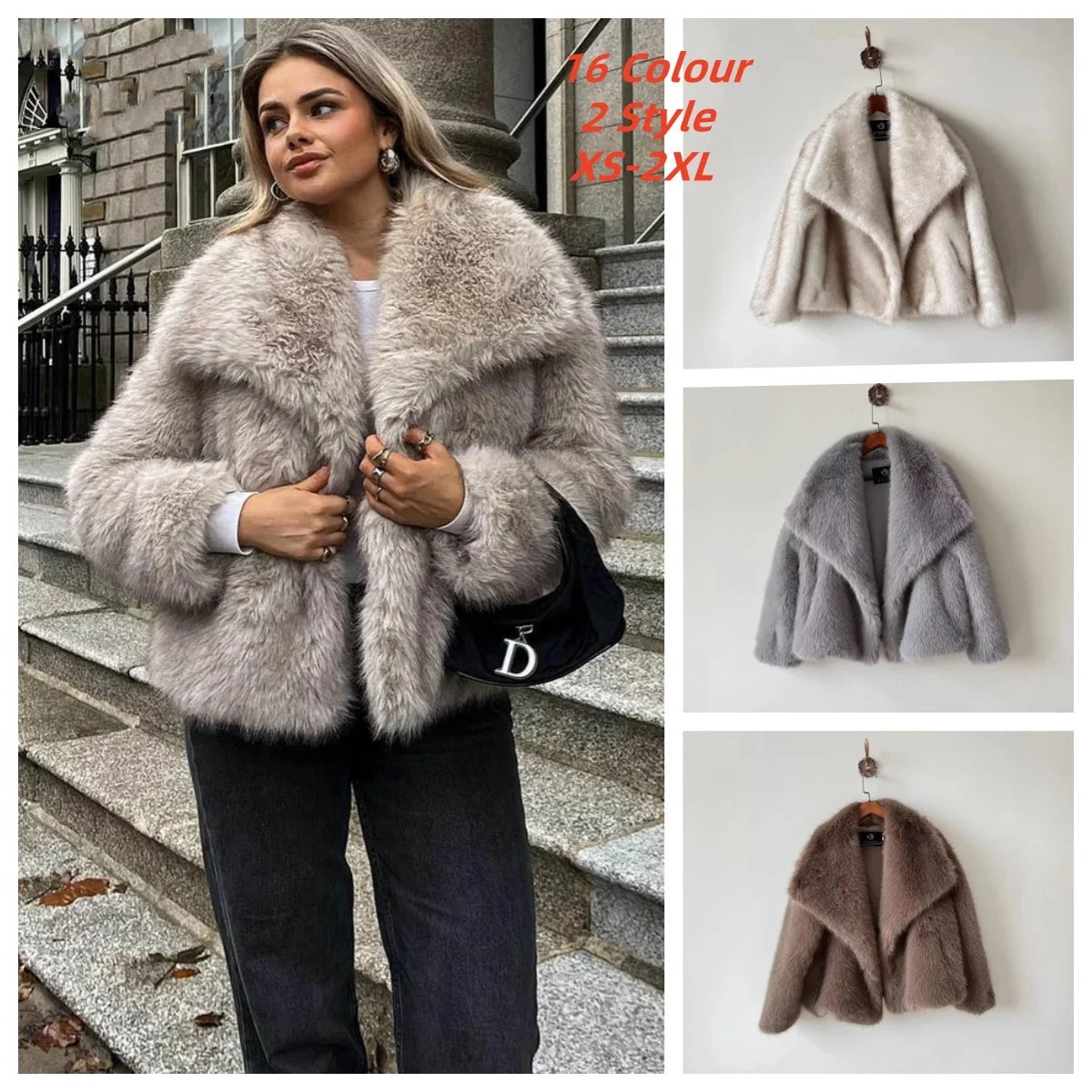 Gradient Faux Fox Fur Overcoat