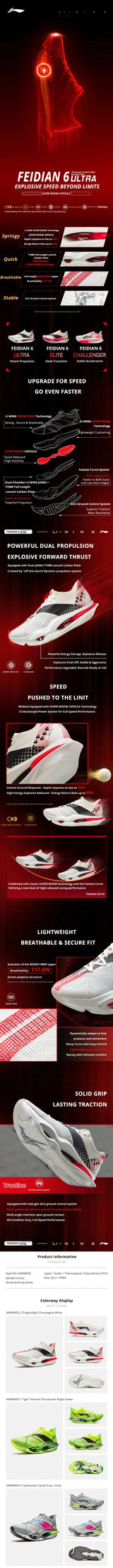 Li-Ning Unisex FEIDIAN 6 ULTRA Racing Running Shoes SUPER BOOM LiNing CARBON-FIBER PLATE Professional Sports Shoes ARMW005
