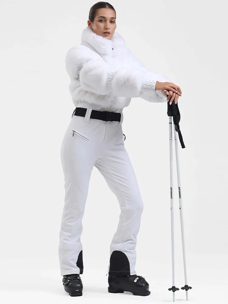 Women’s Faux Fur Trim Ski Jumpsuit