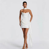 Strapless Corset Mini Dress – Draped Satin with Scarf