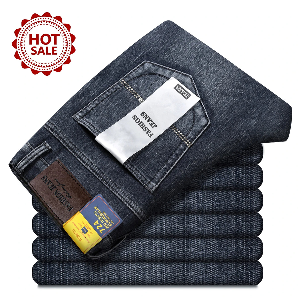 Autumn Winter Men's Jeans Classic Retro Grey Denim Pants Man Work Slim Straight Stretch Cotton Trousers Streetwear Plus Size 40