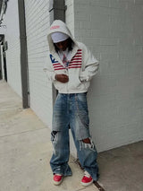 Men's Y2K Colorblock Zip-Up Hoodie