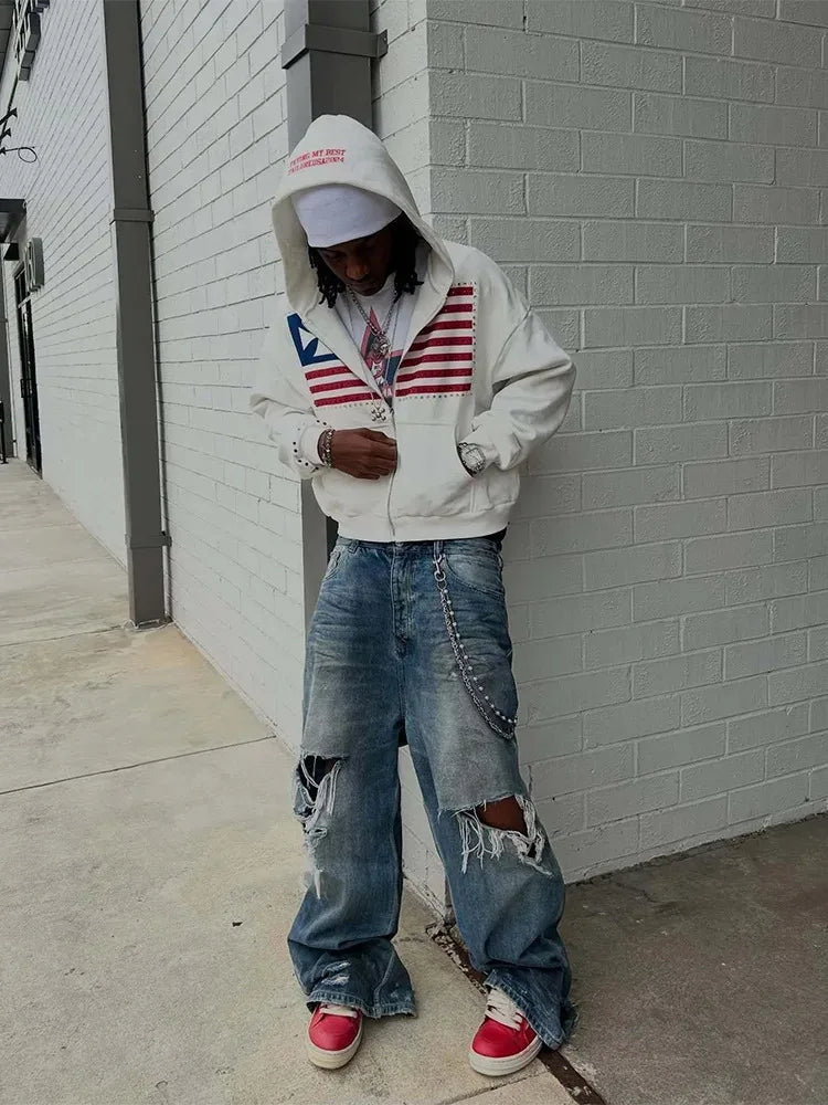 Men's Y2K Colorblock Zip-Up Hoodie